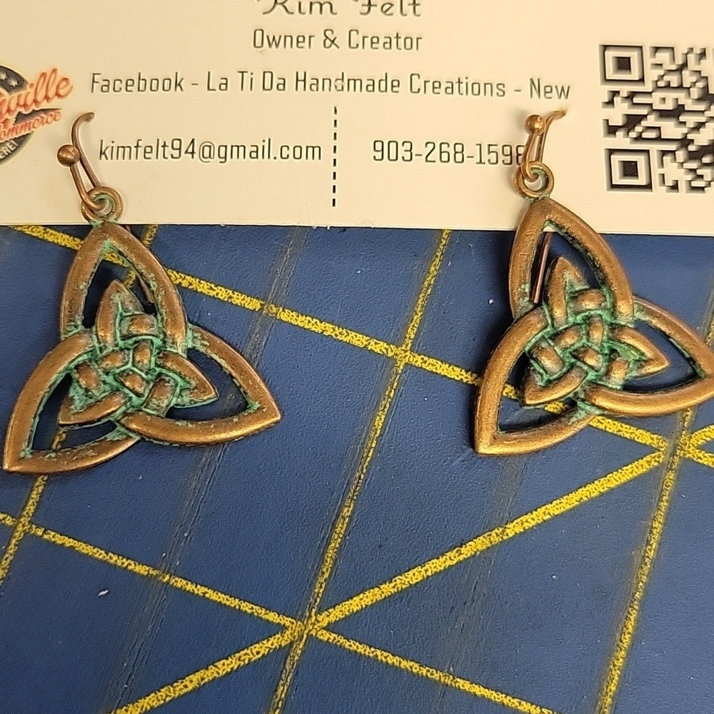 Turquoise Aged Copper Triangle Earrings